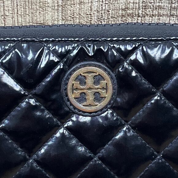 Rare Tory Burch Alice Quilted Black Nylon Continental Wallet Zip Around - Picture 2 of 10